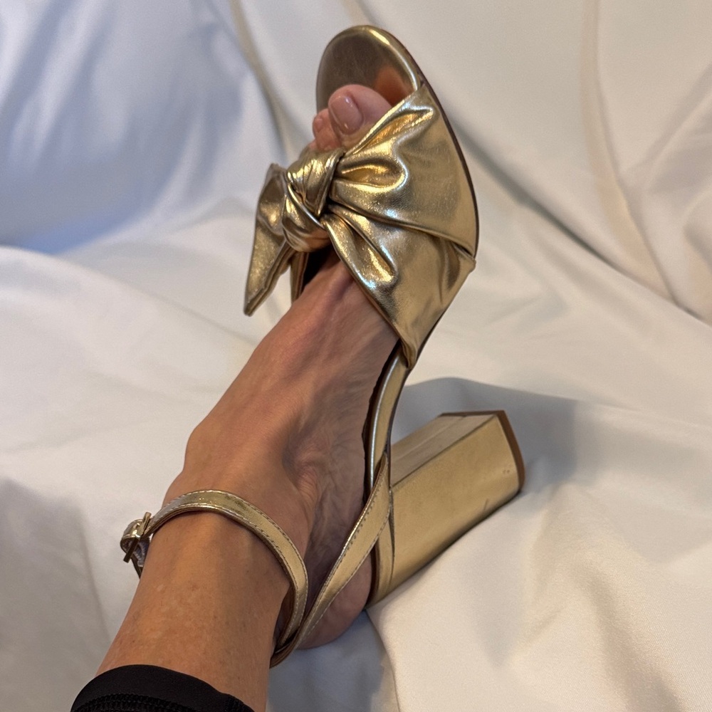 J. Crew Gold Bow Heeled Sandals